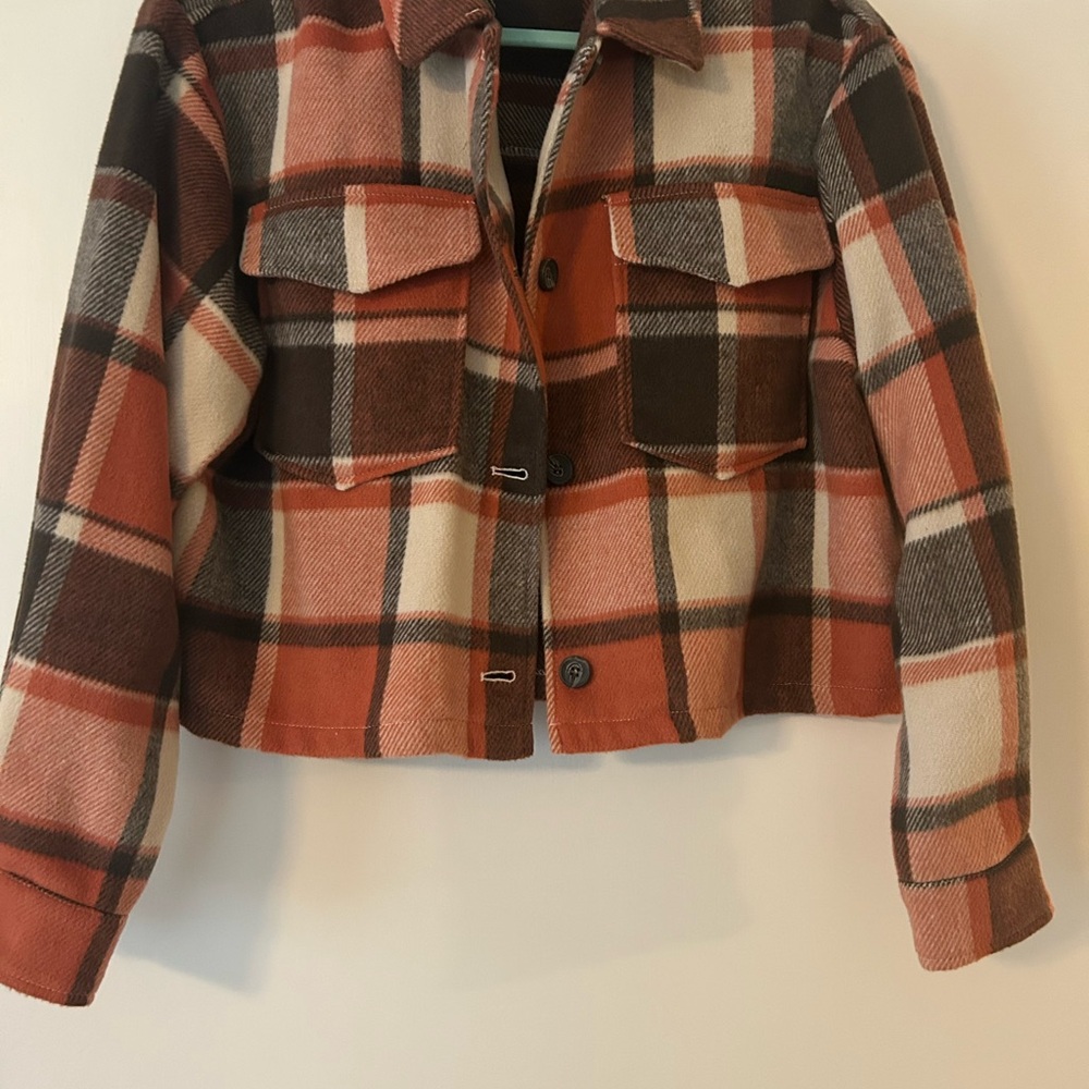 For The Republic Plaid Utility Jacket in Brown and Cream